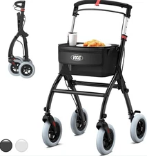 Narrow Rollator Walkers for Small Spaces Foldable Tray Quiet Anti-Slip Tires