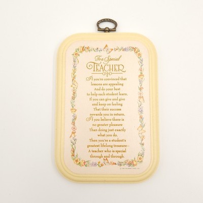 Hallmark Wall Plaque Art The Special Teacher Quotes Floral Border 1980s Made USA