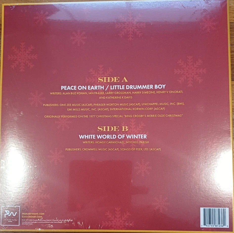 DAVID BOWIE & BING CROSBY PEACE ON EARTH 12" PICTURE DISC MINT - Image 2 of 2