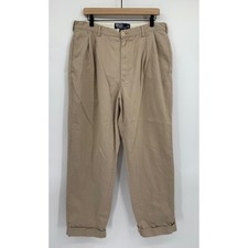 Vintage Polo Ralph Lauren Pants Mens 36x30 Tan Hammond Pleated Cuffed Trousers