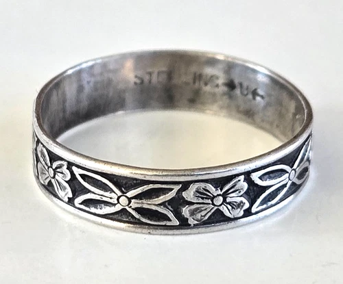 Vintage Uncas 925 Sterling Floral Band Ring Size 6.5  1.15grams