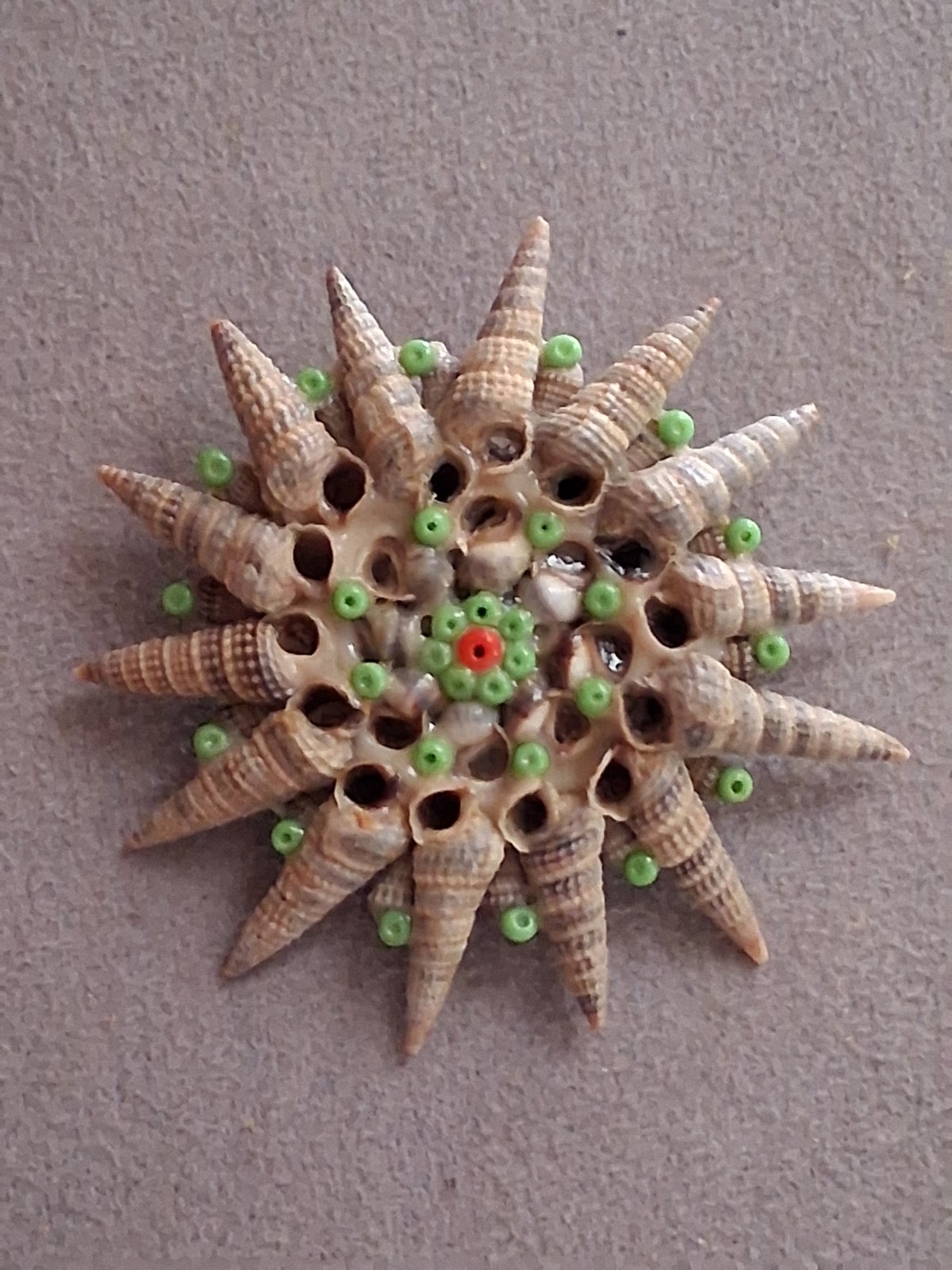Handmade seashell brooch, starburst pattern, folk… - image 7