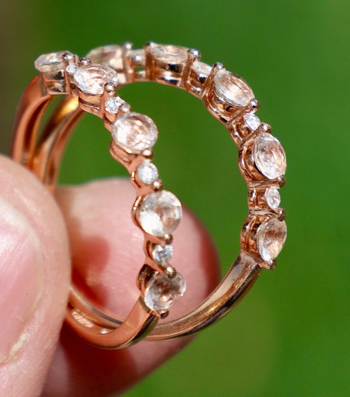 14K SOLID ROSE GOLD MORGANITE DIAMOND CHARMING SET GUARD RING BAND