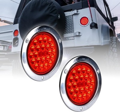 TRUE MODS 2pc 4'' Inch Round 10 LED Trailer Tail 2 Pack - 4 Round, Chrome 