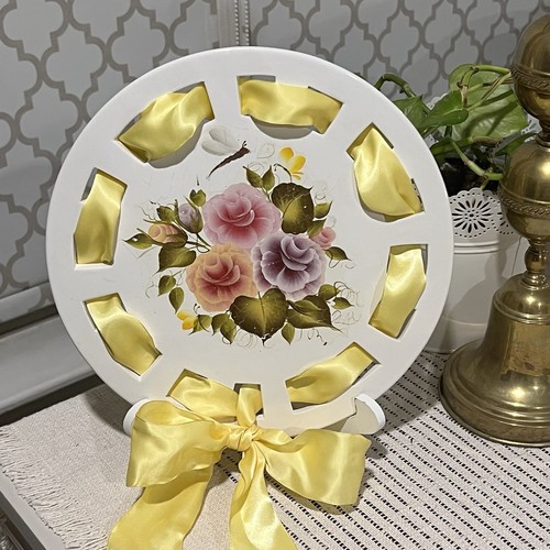 Victorian Style Plate w/Floral Transfer & Yellow Ribbon Interchangeable 11"
