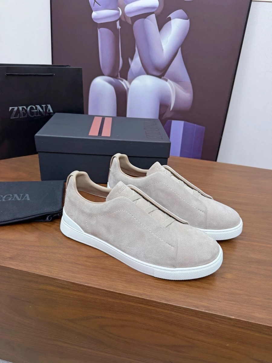 Zegna Triple Stitch Second Skin Suede Slip On Sneaker Sand Men