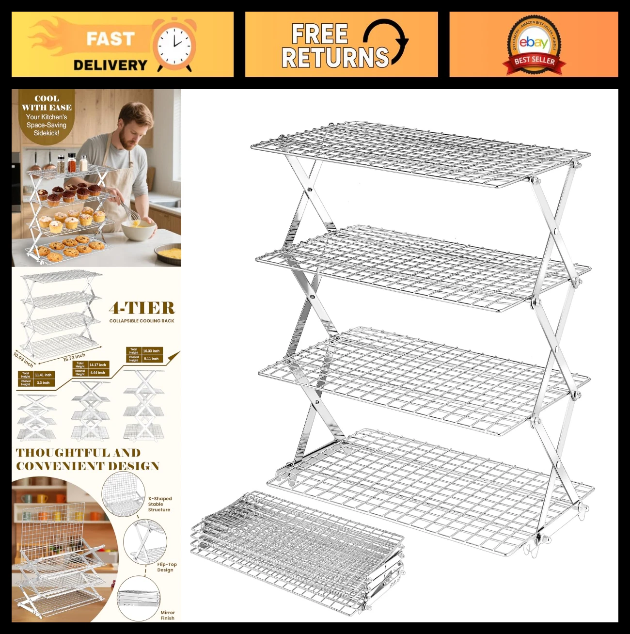 4-Tier Adjustable Stainless Steel Cooling Rack - Collapsible Baking Rack, Leak-P
Opens in a new wind