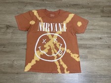 Nirvana Orange Tie-Dye Smiley Face Graphic Tee Women  s Sz XL Cotton Band T-Shirt