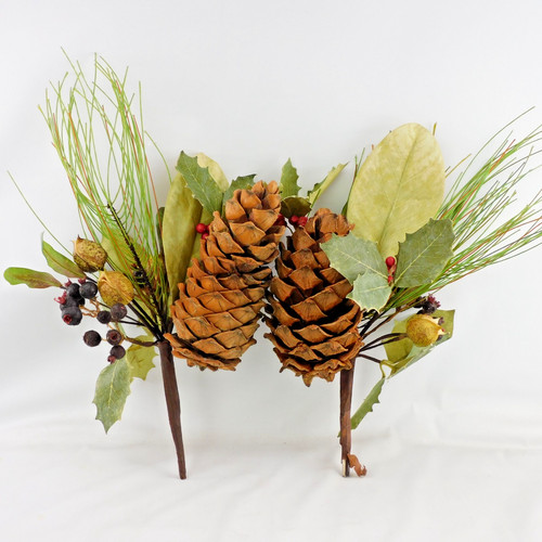 Large Pinecones on Floral Picks 2 Pcs 14"H Crafts Rustic Decor Cabins Weddings