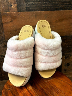 UGG FLUFF WOMEN YEAH SANDAL PINK US 10 Genuine Shearling Slipper Sandal 10 NEW