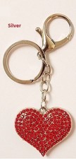 Crystal Collection Heart Silver Key Chain Ring Red Rhinestones Charm