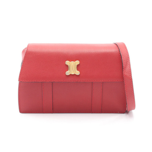 Celine Macadam Leather Shoulder Bag Red Used Authentic