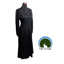 Vintage Black Satin Finish Puff Sleeve Formal Gown Dress Medium Goth Witchy o1