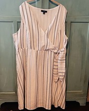 Ellos Women’s Mock Wrap Dress Side Tie & Zipper Linen Blend V-neck Plus Size 26