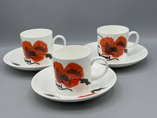 Wedgwood Corn Poppy 3pc Cup & Saucer Set Susie Cooper Design Vintage Tea Cups