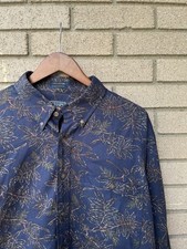 Vintage Chaps Ralph Lauren Shirt L Blue Floral Long Sleeve Button Up Holly Leaf