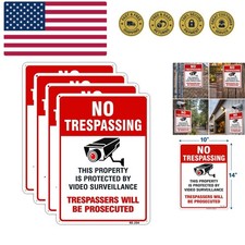 Large Video Surveillance Signs Outdoor, 4-Pack No Trespassing Sign Aluminum 1...