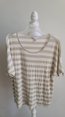 Christopher and Banks Brown Beige Striped Round Neck Sz Large