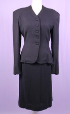 Set completo/giacca e gonna vintage donna anni 50 2 pezzi lana blu navy taglia M anni 50