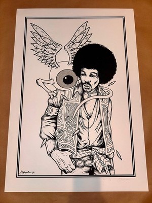 Jermaine Rogers - Gypsy Eye (Jimi Hendrix) Art Print - B&W Keyline Edition
