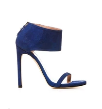 Stuart Weitzman Goosebump Show Girl Sandal Royal Blue Ankle Strap Heels 37 7