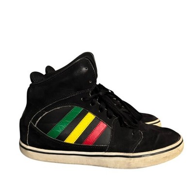 Adidas High Top Sneakers Black Rasta Green Yellow Red Suede Leather Trefoil 10.5
