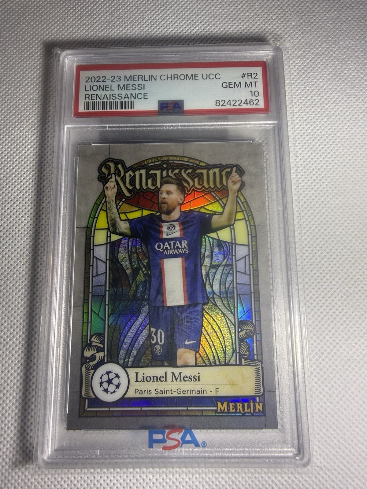 2022-23 Topps Merlin UEFA - Renaissance Lionel Messi #R-2 PSA 10 GEM MT view 1