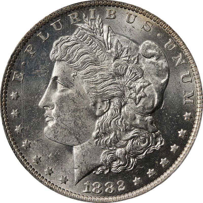Silver MS 63 Graded 1882 Year Morgan US Dollars (1878-1921) for