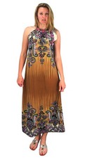Bohemian Halter Maxi Dress Exotic Paisley Print Plus Size Beige 1X