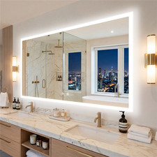 120x70cm Rectangular Frameless LED Bathroom Mirror Tempered Glass Demister Pad
