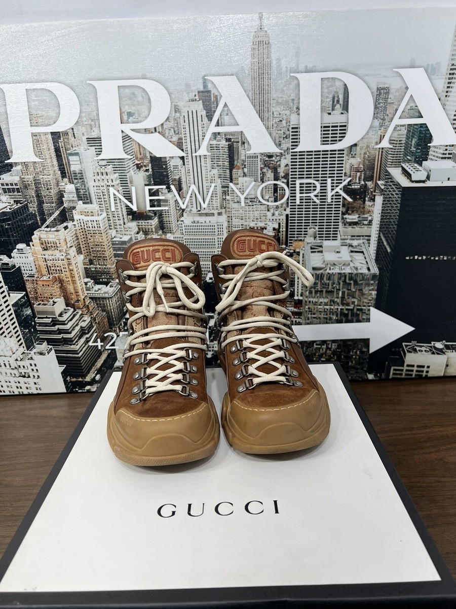 Genuine Gucci flashtrek GG canvas suede leather boots 39+ G in Box