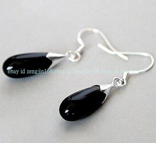Pretty 8x20mm Agate/Jade/Opal/Turquoise Gemstone Water Drop Dangle Hook Earring - Picture 3 of 16