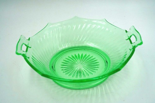 Vintage 1930's Depression Vaseline Green Glass Mixing Candy Bowl 10 3/8" - Picture 2 of 8