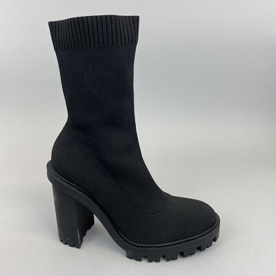 Zara Black Elasticated Fabric Pull On Sock Narrow Calf Chunky