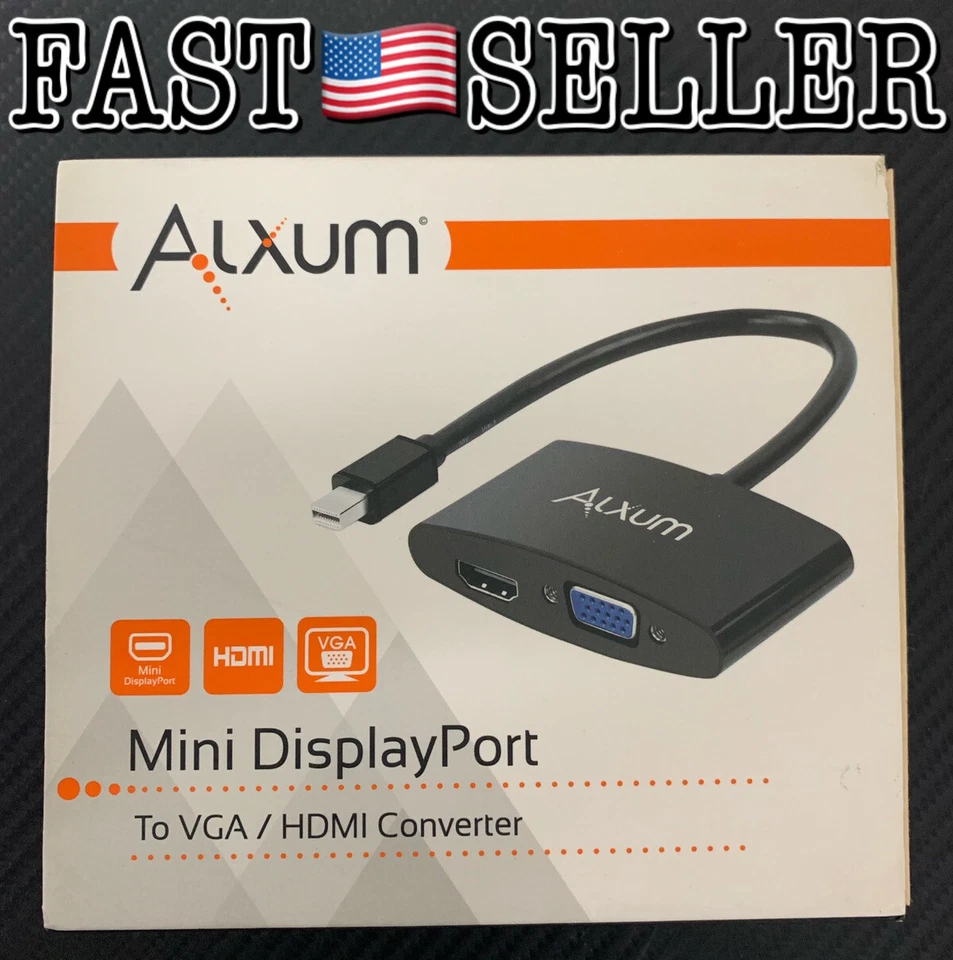 Alxum Mini DisplayPort to VGA or HDMI Converter Adapter Supports Thunderbolt NEW - Image 2 of 4