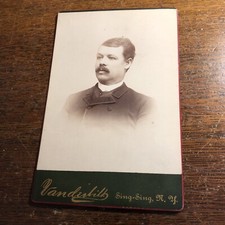 Antique Cabinet Card Victorian Man w/ Mustache Photo Photograph Sing-Sing Ny