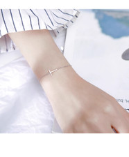 Sideways Cross Chain Bracelet Stainless Steel for Women Christian Fashion