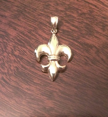 14K YELLOW GOLD MEDIUM FLEUR DE LIS CHARM  PENDANT  - 1.2'' INCH LENGTH