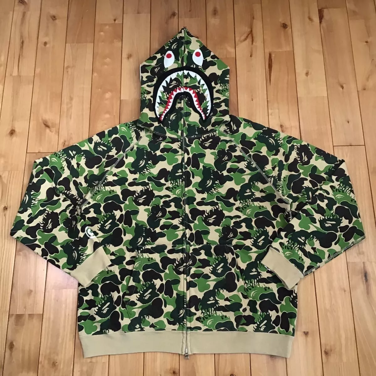 BAPE Mook Limited Fire Camo Shark full zip hoodie Green A Bathing Ape Size L