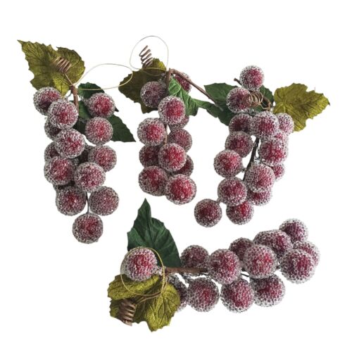 4 grappes de raisins sucrés vintage raisins rouges perles sucre givré glacé faux décor - Photo 1/6