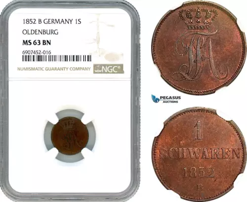 AK142, Germany, Oldenburg, Paul Frederick August, 1 Schwaren 1852 B, NGC MS63BN