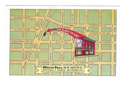 Old Advertising Postcard Miller Bros Restaurant Baltimore Map Embetone Frederick