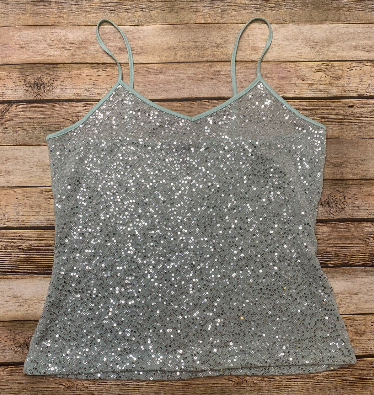 Express Womens Size S/P Light Blue Sequin Spagehtti Strap Tank Top | eBay