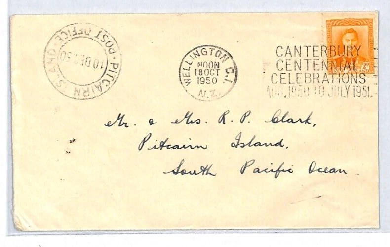 NEW ZEALAND KGVI Cover *PITCAIRN ISLAND* MAIL 1950 ARRIVAL CDS {samwells}XC107 - Image 2 of 4