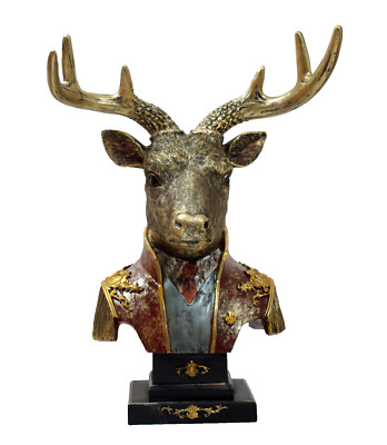 Hirsch Kopf Büste Geweih Deko Tier Figur Skulptur Reh Bock Kuh Elch Rentier 