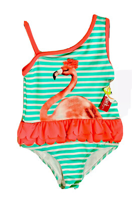 Penelope Mack Swimsuit 6X Girls Flamingo NWT Teal Stripe w Bright Orange NWT $30