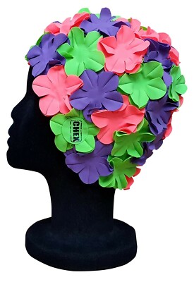 CHEX Anzio Damen 3D Blumen Blütenblatt 3 Farben Badehut Lila Hot Pink Smaragd