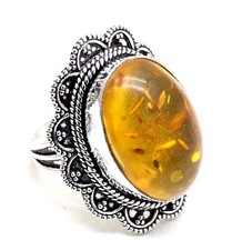 925 Sterling Silver Baltic Amber Gemstone Jewelry Vintage Ring US Size-8