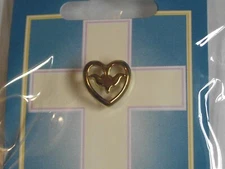 Autom religious lapel hat scarf pin 11mm gold tone Holy Spirit dove in heart ~A