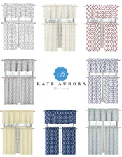 Shabby Lattice Cotton Blend Kitchen Curtain Tier & Valance Set - Assorted Colors